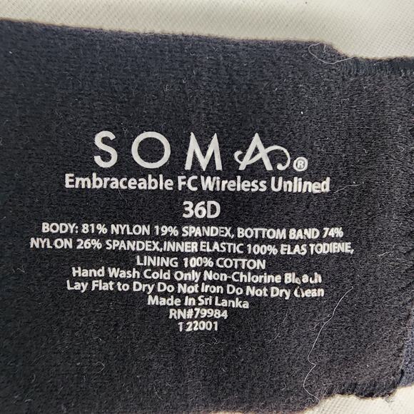 Soma Women Embraceable FC Wireless Unlined Bra Size 36D Black Full Coverage - Picture 8 of 10